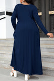 Plus Size Round Neck Long Sleeve Maxi Dress with Pockets - felvior