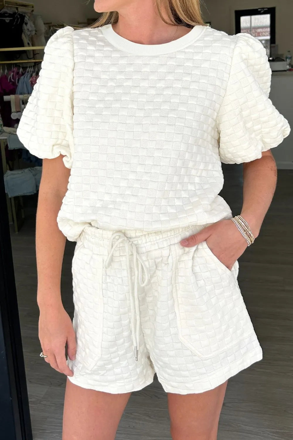 Checkered Texture Top and Shorts Set - felvior