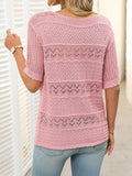 Openwork Round Neck Half Sleeve Knit Top - felvior