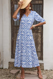 Printed Tassel Tie Flounce Sleeve Dress - felvior