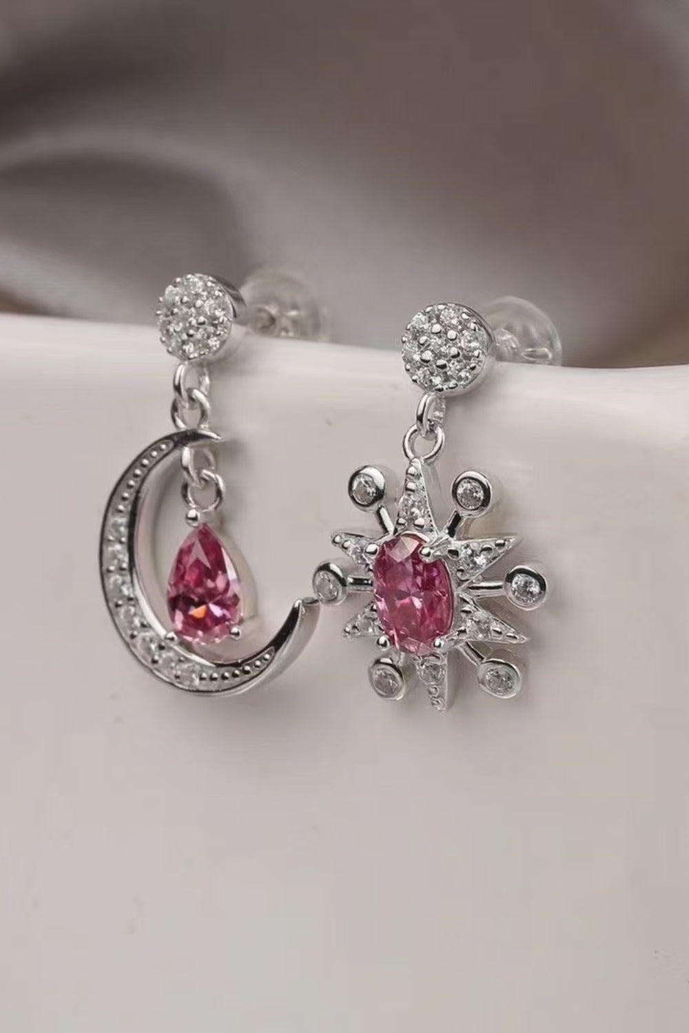 1 Carat Moissanite 925 Sterling Silver Moon & Star Earrings - felvior