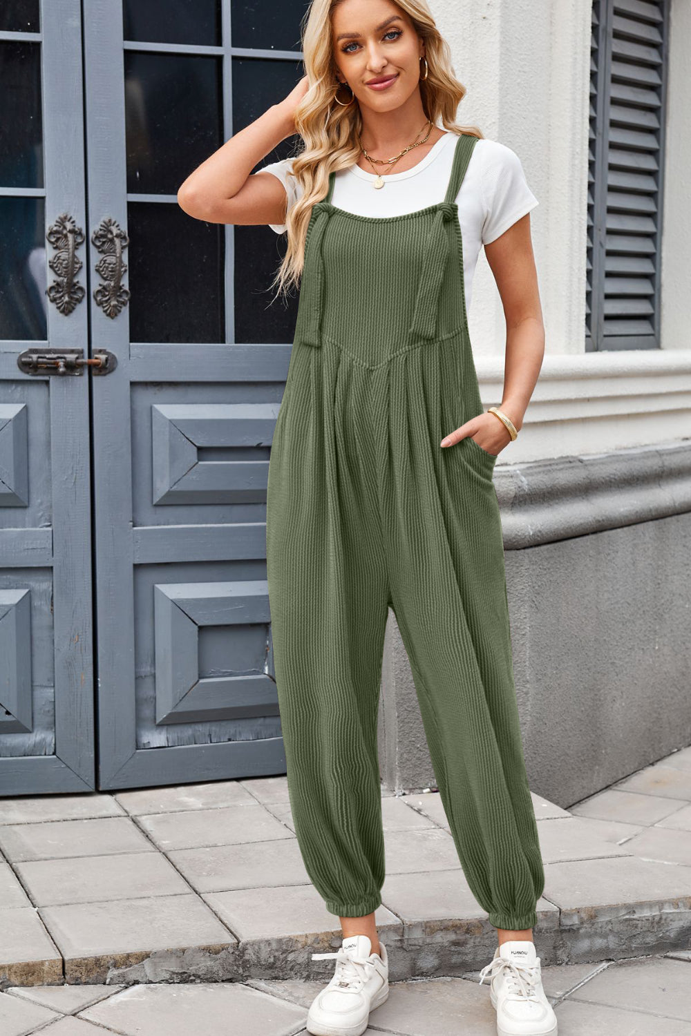 Lovelet Knotted Strap Overalls with Pockets - felvior