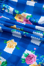 Floral Gingham Halter Neck Drawstring One Piece Swimwear