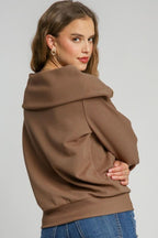 Umgee Full Size Ribbed Knit Half Zipper Sweatshirt Plus Size