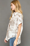 Umgee Full Size Two Tone Print Button Up Short Sleeve Shirt Plus Size