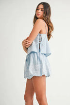 MABLE Embroidered Crop Cami and Balloon Mini Skirt Set