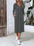 Striped Zip Front Hooded Dress - felvior