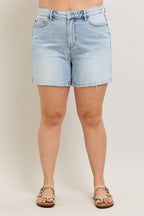 Judy Blue Full Size Frayed Hem High Rise Denim Shorts with Pockets Plus Size