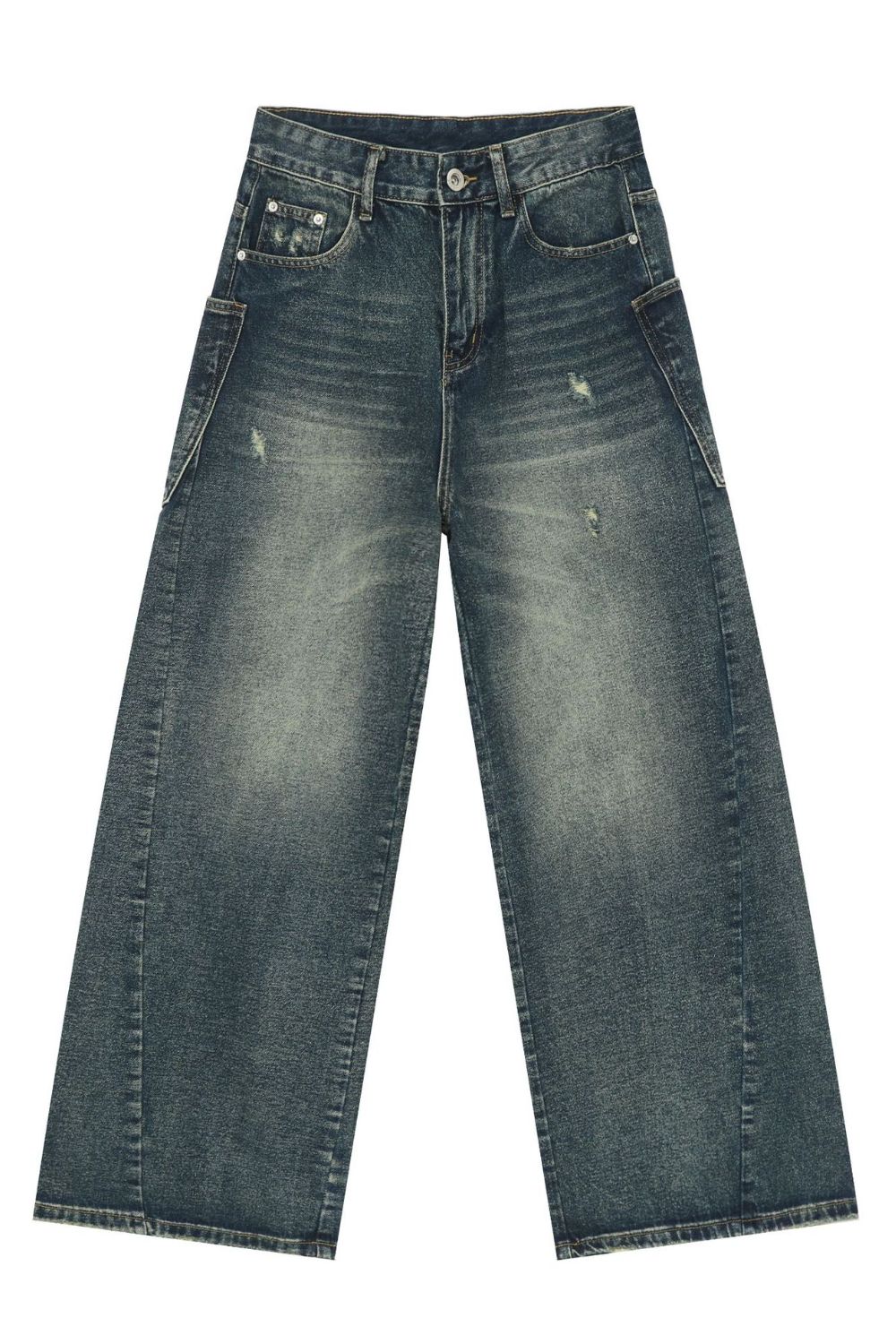 Men's Distressed Detail Wide Leg Jeans - felvior