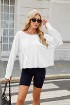Cutout Back Round Neck Long Sleeve T-Shirt