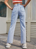 High Waist Straight Jeans with Pockets - felvior