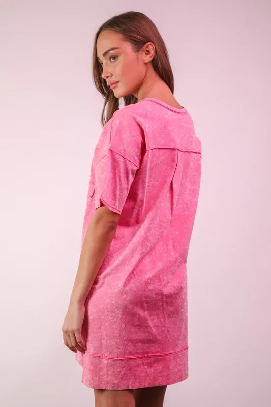 VERY J Plus Size Mineral Washed Knit Shift Mini Dress