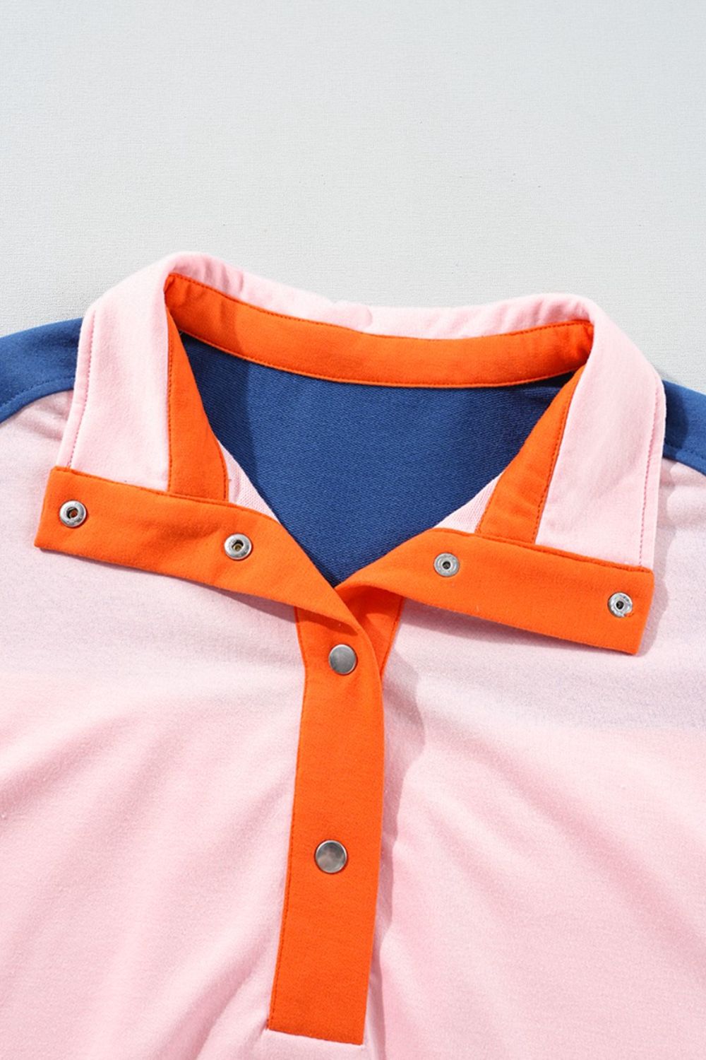 Color Block Half Buttoned Ruffled Short Sleeve T Shirt - felvior