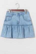 Bubble Hem Denim Mini Skirt
