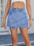Asymmetrical Denim Skort with Pockets - felvior
