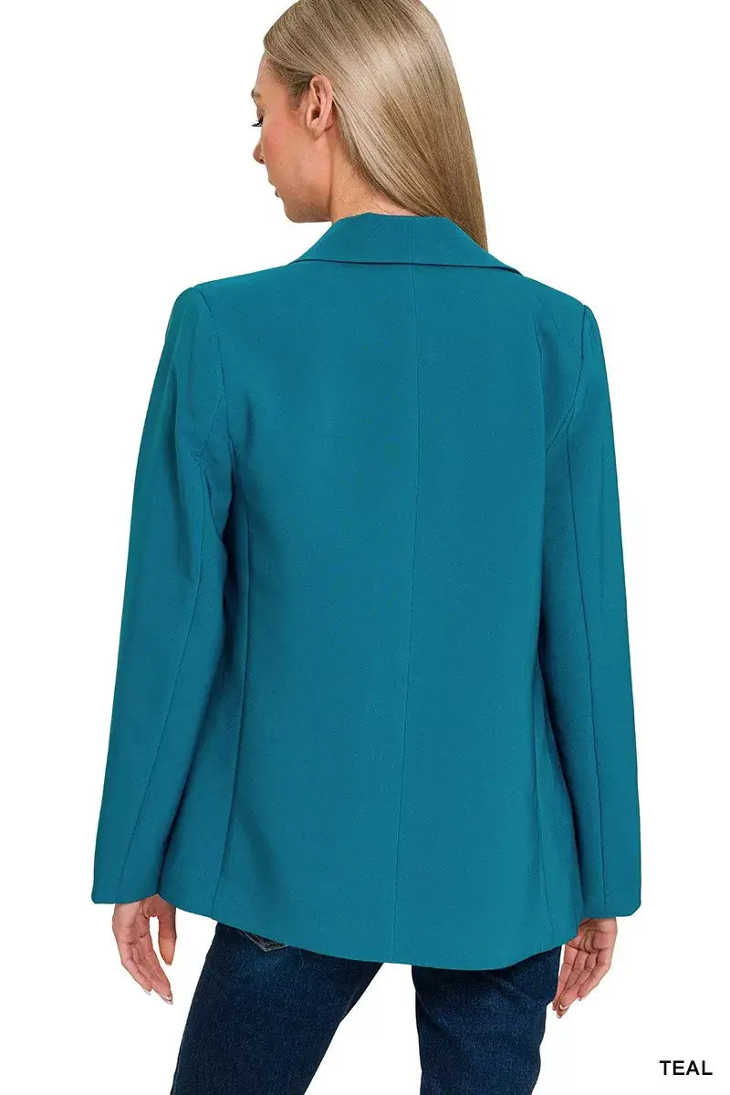 Zenana Woven Long Sleeve Blazer With Lining