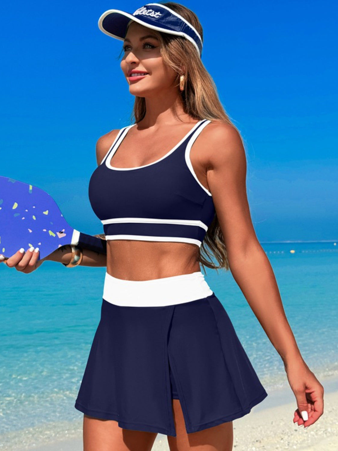 Scoop Neck Top and Skort Swim Set - felvior