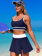 Scoop Neck Top and Skort Swim Set