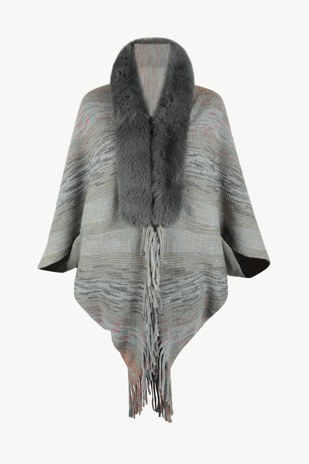Open Front Fringe Hem Poncho - felvior
