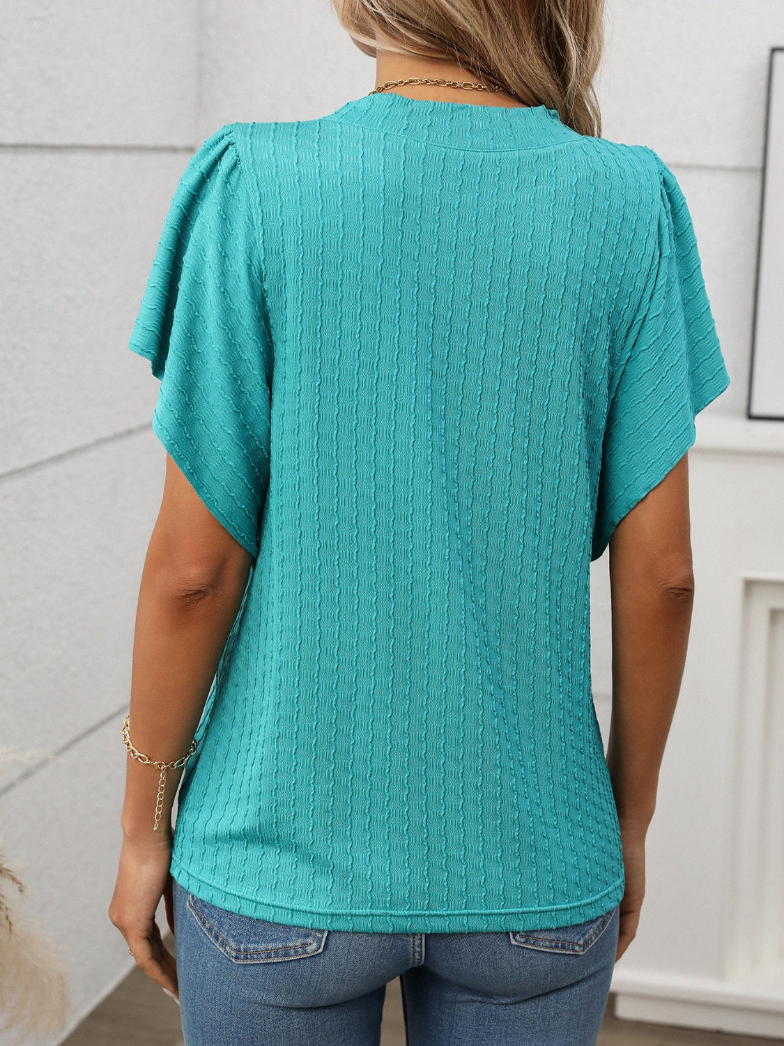 Round Neck Flutter Sleeve T-Shirt