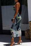 Backless Printed Halter Neck Dress - felvior