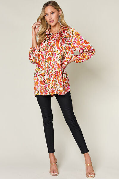 Double Take Full Size Printed Button Up Long Sleeve Shirt - felvior