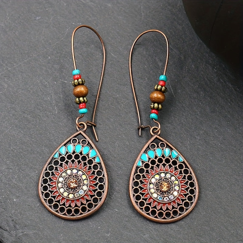 Alloy Oil Drip Beaded Teardrop Earrings - felvior