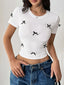 Heart Bow Round Neck Short Sleeve T-Shirt