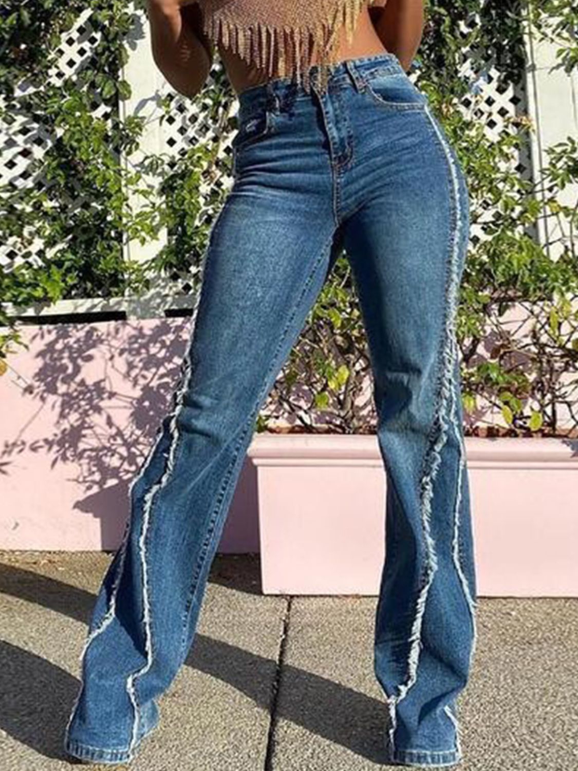 Raw Hem High Waist Jeans - felvior