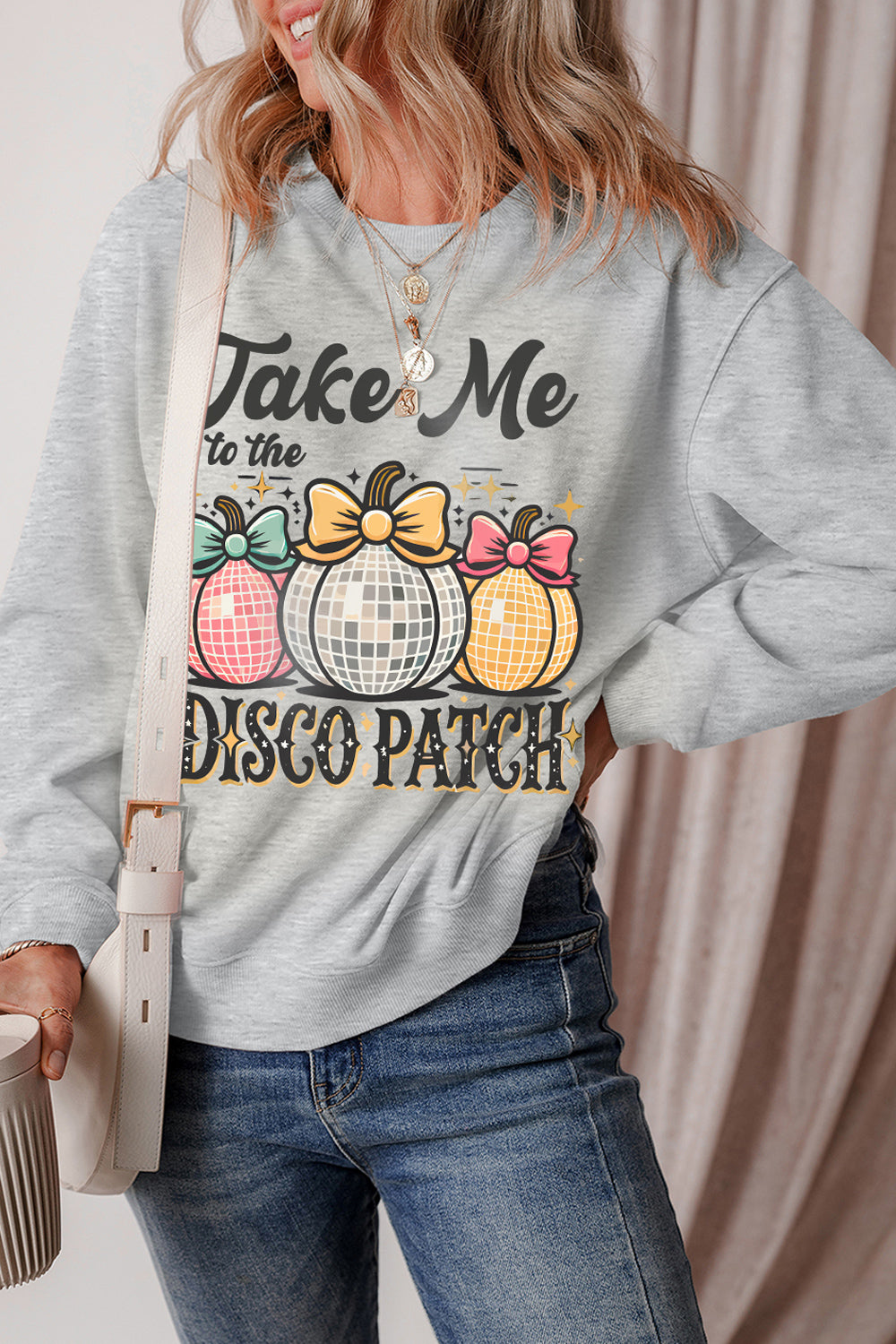 Graphic Round Neck Long Sleeve Sweatshirt - felvior