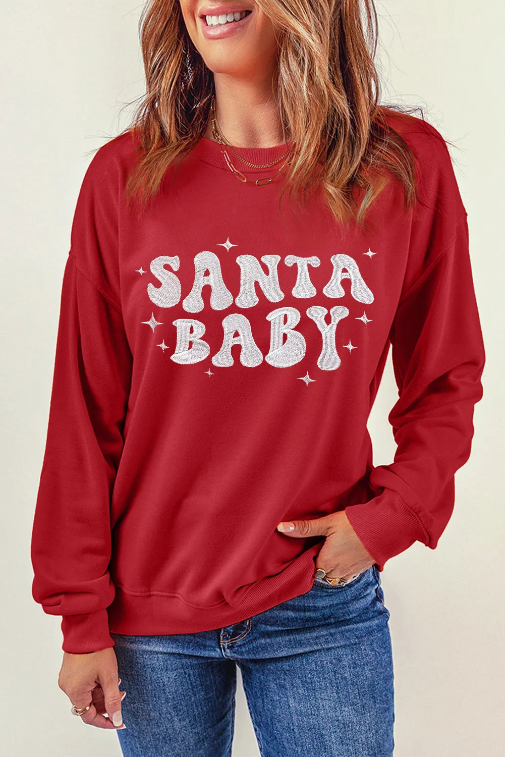 SANTA BABY Round Neck Long Sleeve Sweatshirt - felvior