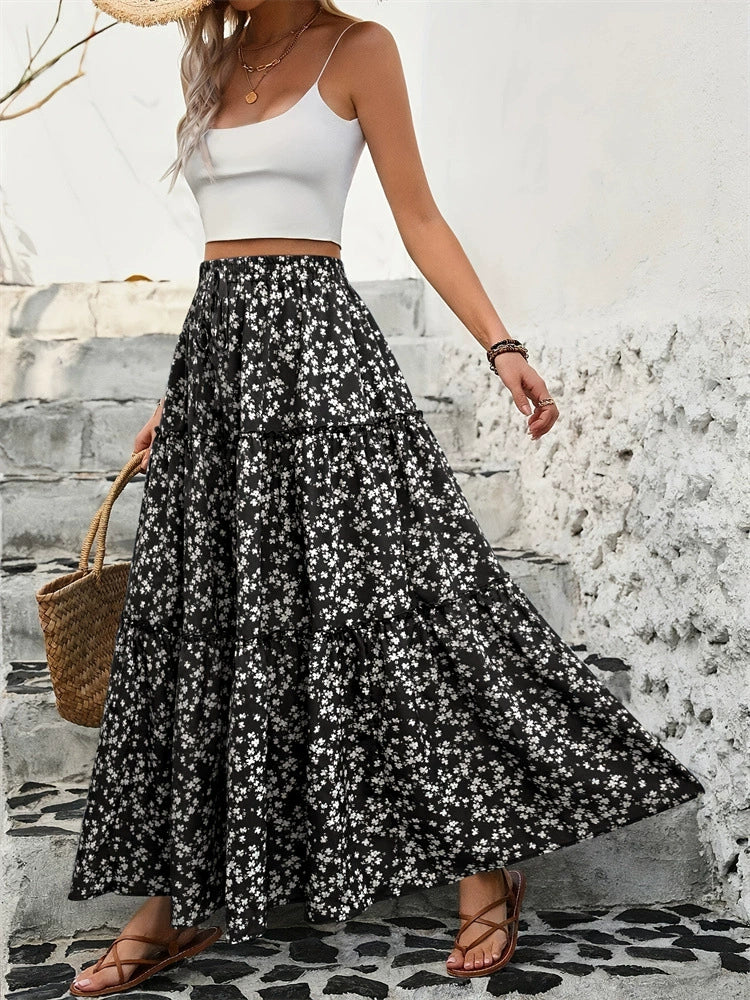 Tiered Floral Maxi Skirt - felvior