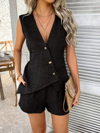 Devine Button Down Sleeveless Top and Shorts Set