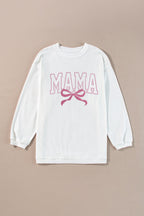 MAMA Bow Round Neck Long Sleeve Sweatshirt