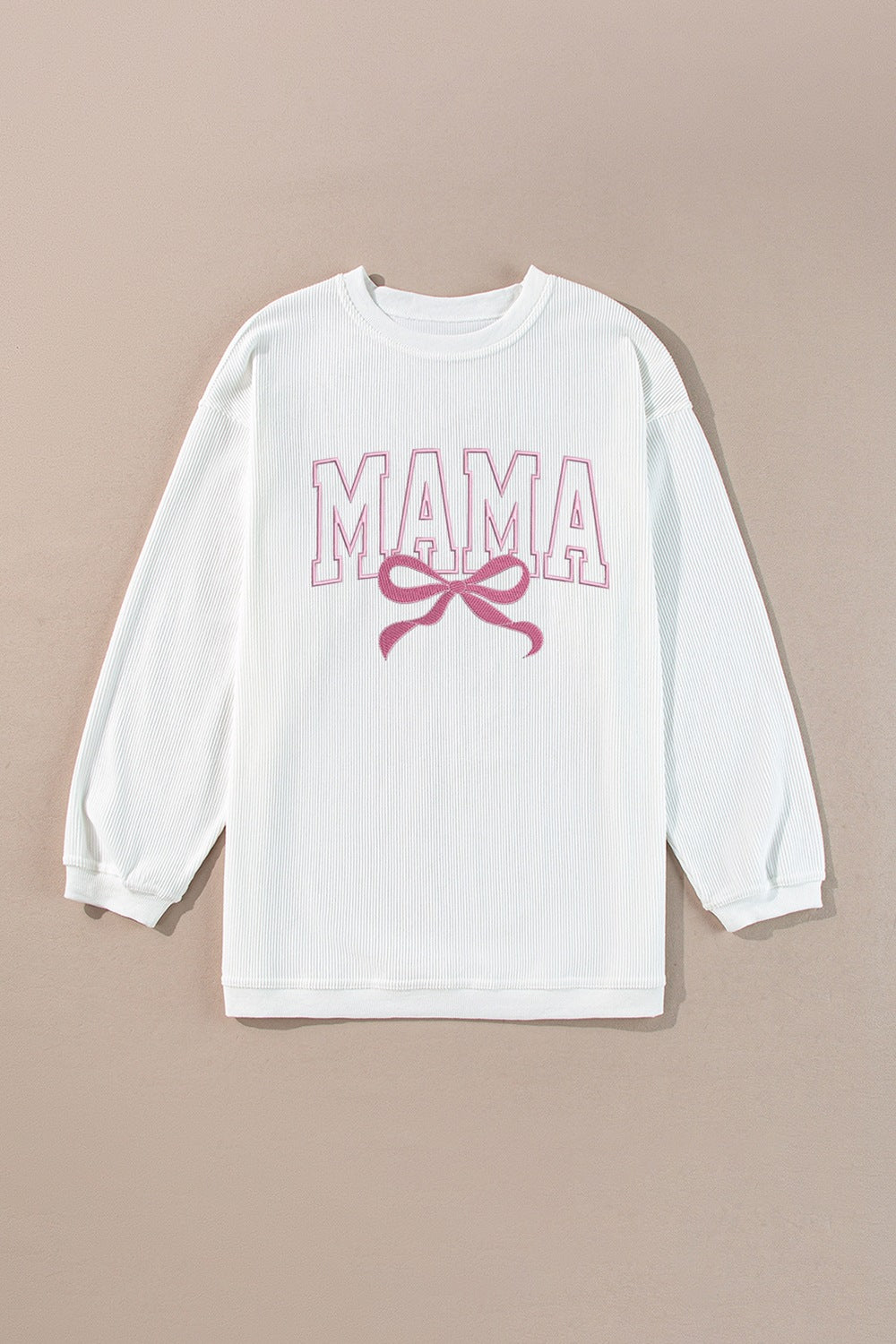 MAMA Bow Round Neck Long Sleeve Sweatshirt