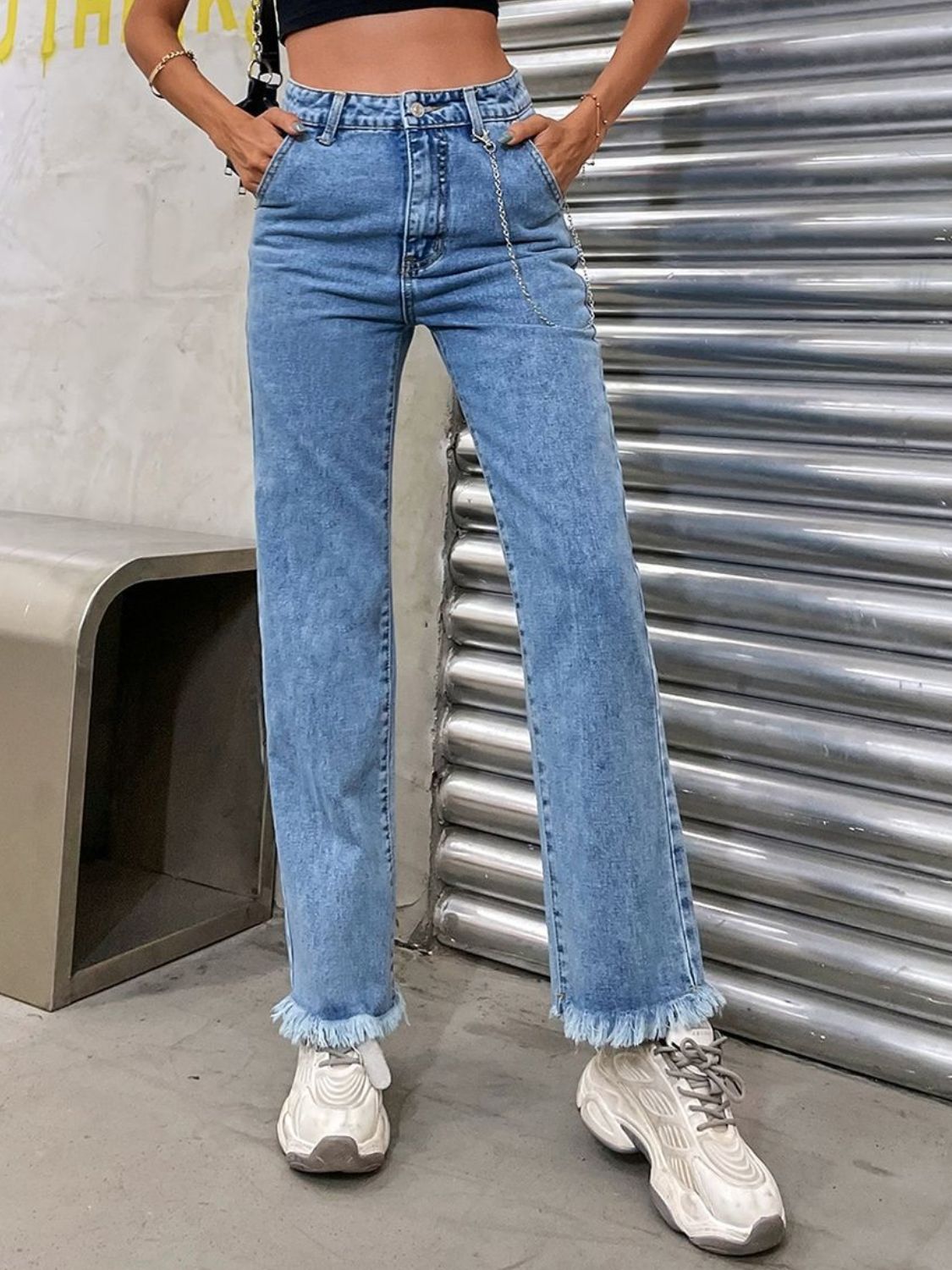 Raw Hem Jeans with Pockets - felvior