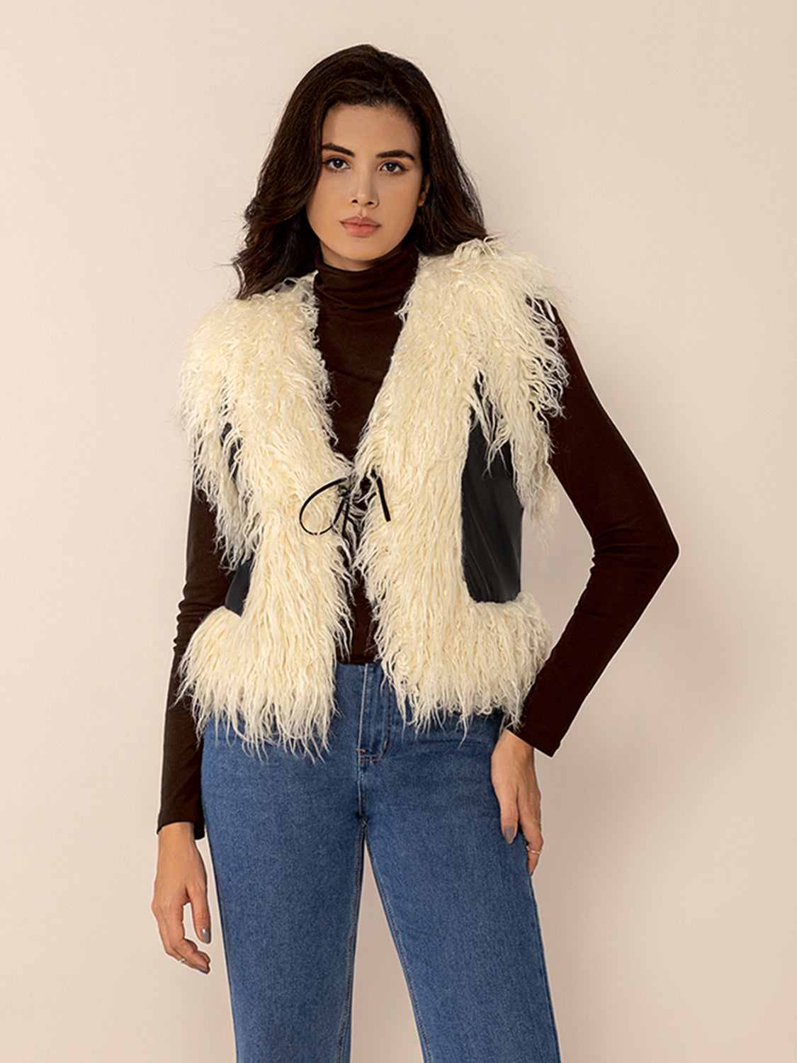 Tied Fringe Contrast Vest - felvior