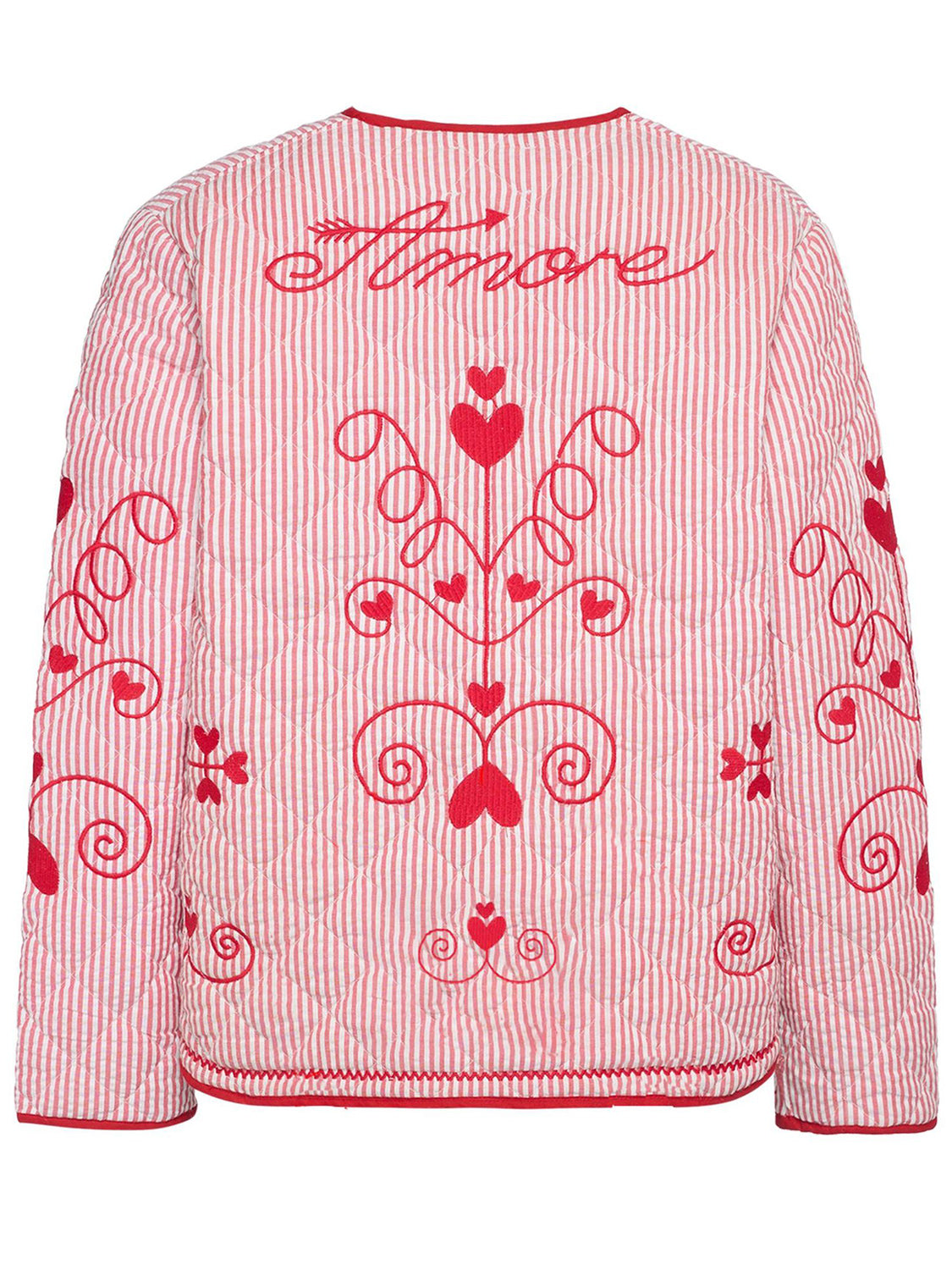 Embroidered Tied Striped Round Neck Coat - felvior