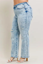 Judy Blue Full Size Hw Mineral Wash Destroy 90's Straight Jeans Plus Size