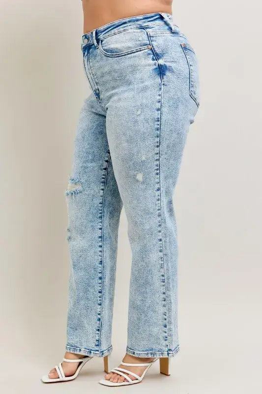 Judy Blue Full Size Hw Mineral Wash Destroy 90's Straight Jeans Plus Size