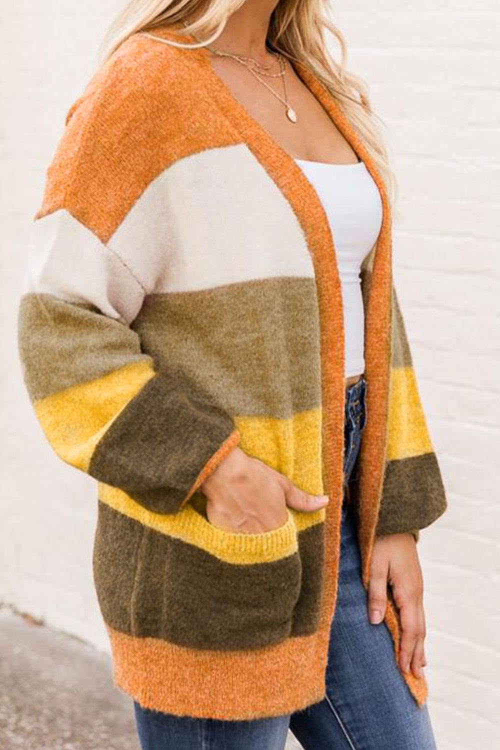 Open Front Color Block Cardigan - felvior
