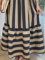 Smocked Striped Square Neck Cap Sleeve Dress