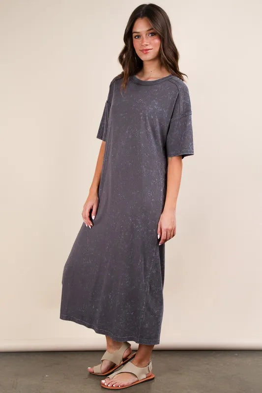 VERY J Plus Size Mineral Washed Casual Comfy Midi Dress Main image