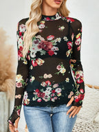 Floral Mock Neck Long Sleeve Top