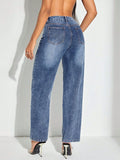 Contrast Patchwork Straight Jeans with Pockets - felvior