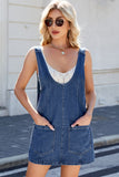 Scoop Neck Denim Overall Dress with Pockets - felvior