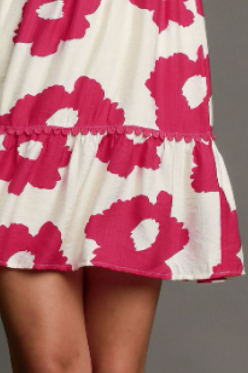 Umgee Full Size Contrast Floral Short Sleeve Mini Dress Plus Size