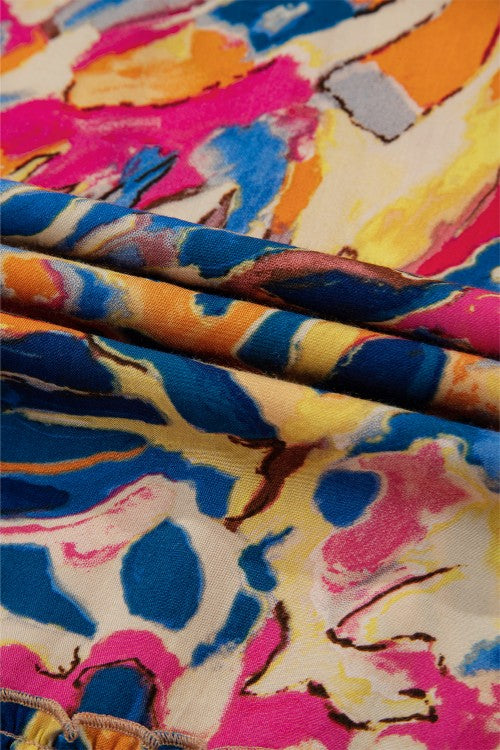 Printed Flare Sleeve Ruffled Hem Dress