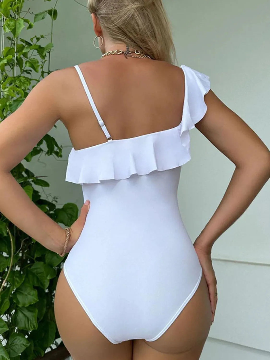 Asymmetrical Ruffled One-Piece Swimwear - felvior