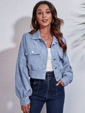 Button Down Collared Neck Cropped Jacket - felvior